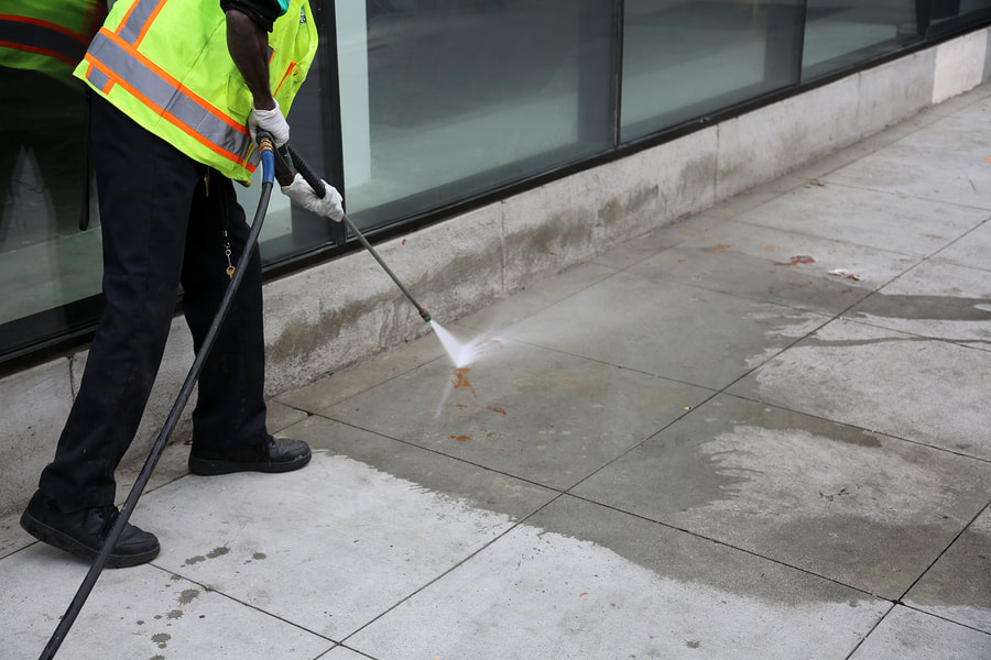 cleaning the concrete floor